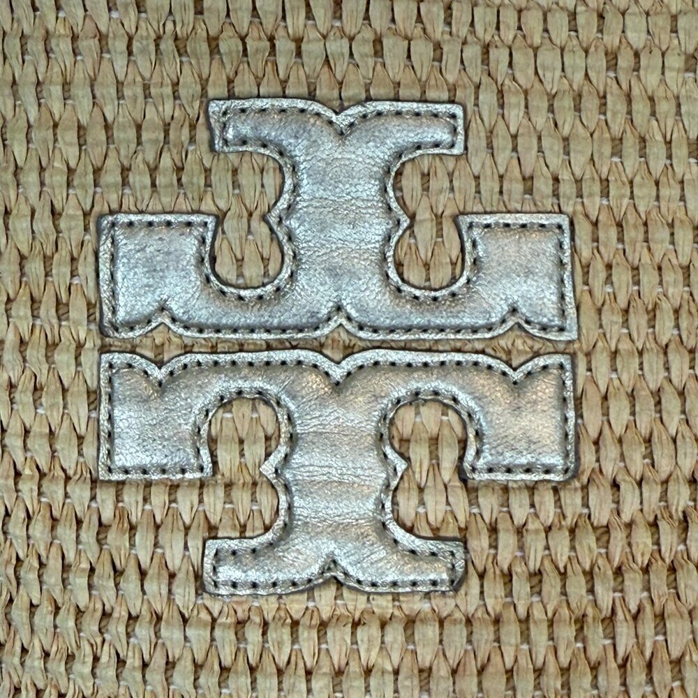 Tory Burch Woven Shoulder Bag Purse Tote Gold Accents Tassels Natural - Picture 5 of 15